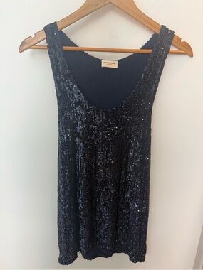 Saint Laurent Navy Blue Sequin Tank Top